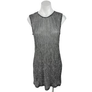 BCBGeneration Silver Metallic Semi Sheer Plisse Sleeveless Mini Shift Dress S